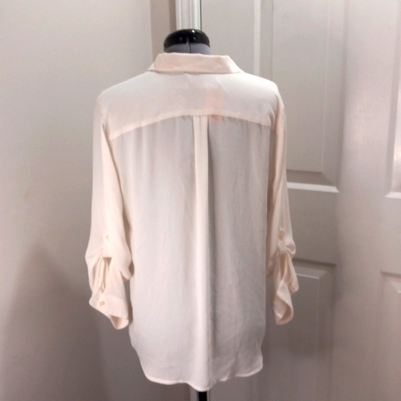 Loft Sz Med Petite, Cream Blouse, Long Sleeve W/ Button up on sleeves. - Picture 4 of 5